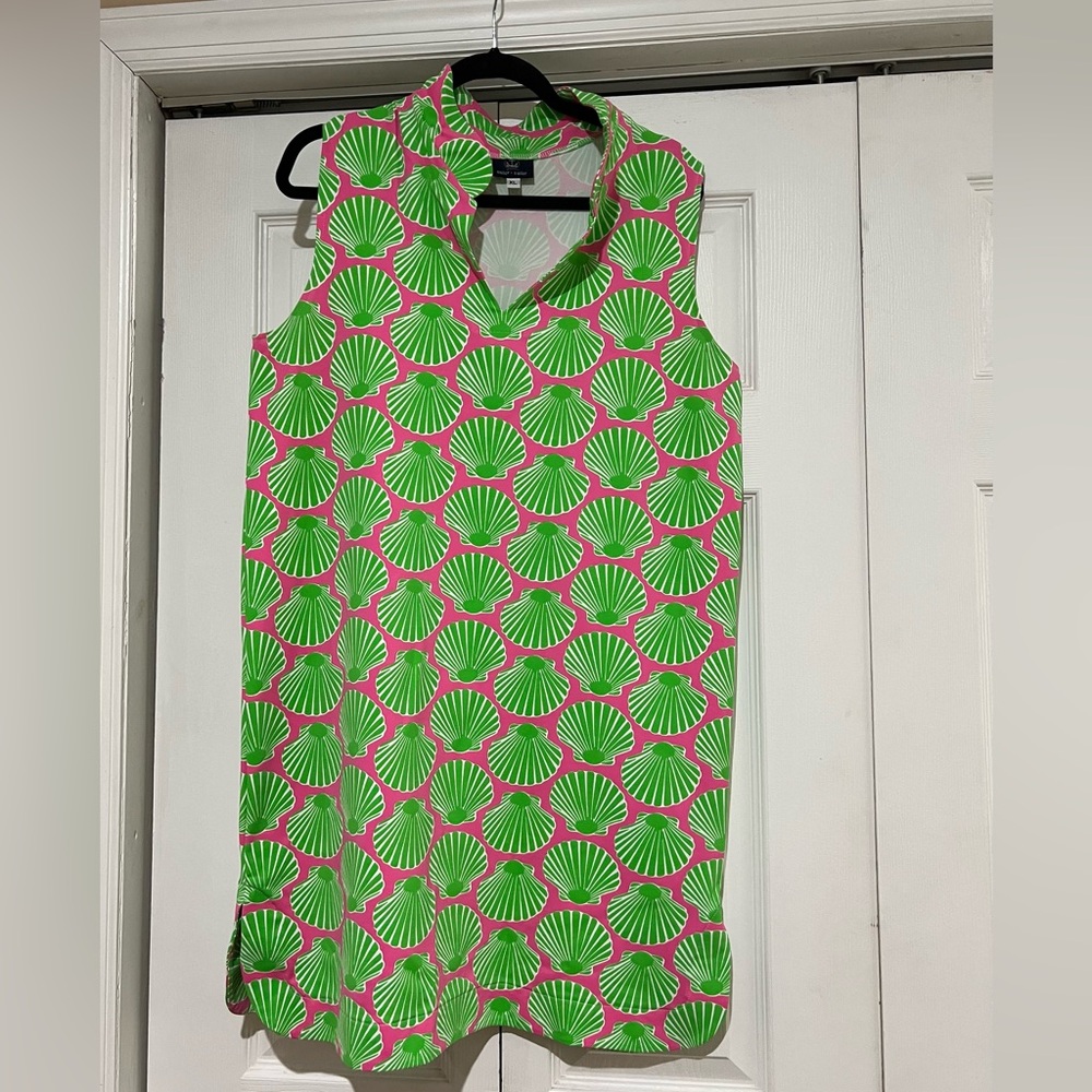 🩷💚 Sailor Sailor Vibrant Green and Pink Sea Shell Pattern Dress.